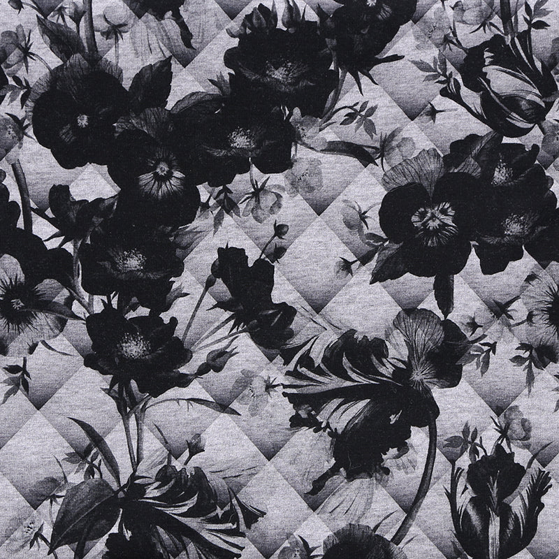Bandeau croisé fleurs noires effet matelassé